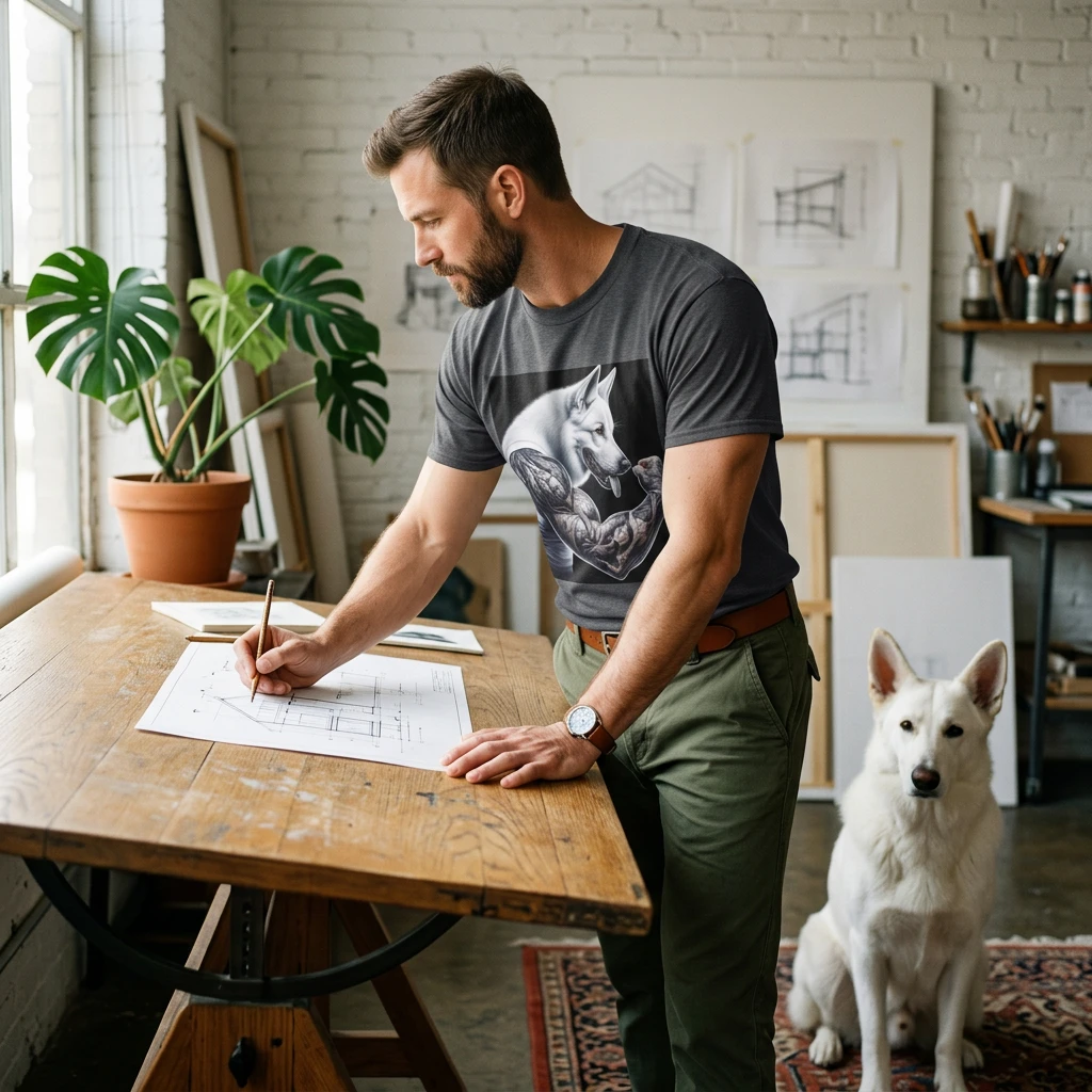 German Shepherd Arm Flexing Graphic Tee T-Shirt Printify