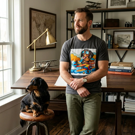 Dachshund Pilot T Shirt Unisex Soft Style Tee 100 Percent Cotton For Solid Colors Heather Colors Include Polyester T-Shirt Printify