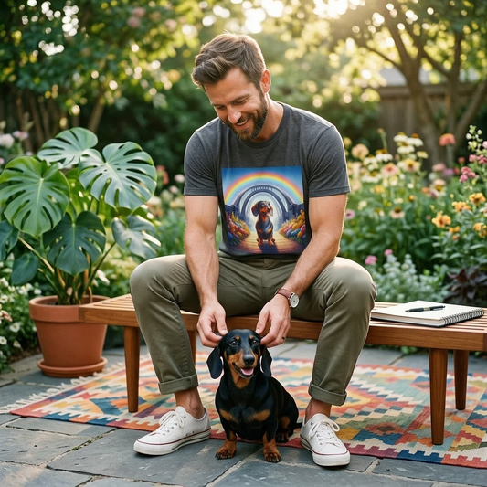 Dachshund Rainbow Bridge Memorial T Shirt Unisex Soft Style 100 Percent Cotton Tee Durable Twill Tape Shoulders T-Shirt Printify
