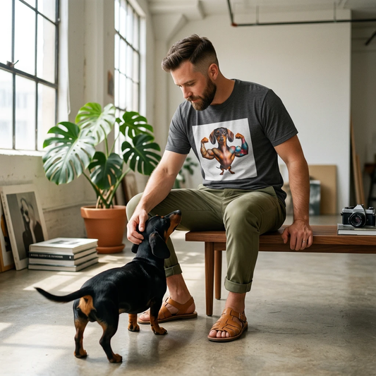 Dachshund Strong Muscles Graphic Tee For Men And Women Unisex Soft Style Cotton Tee T-Shirt Printify
