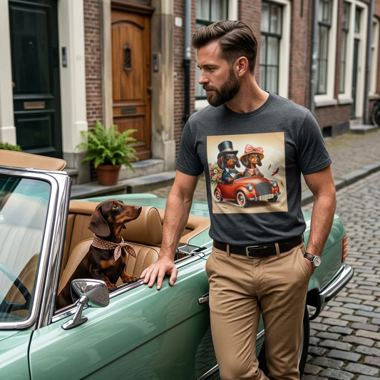 Wacky Dachshund 20s Roaring Couple Graphic Tee For Men Women Unisex Soft Cotton Short Sleeve Casual Shirt T-Shirt Printify
