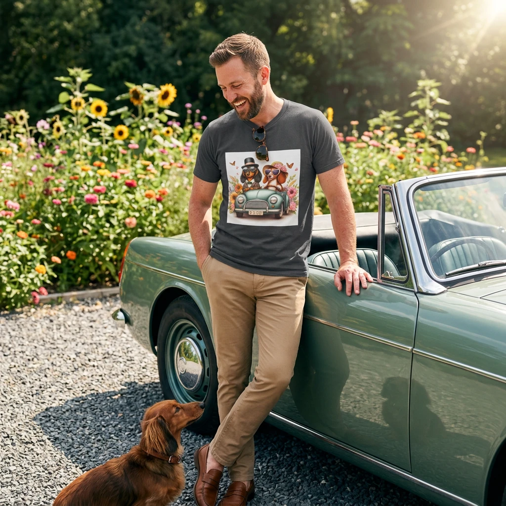 Wacky Dachshund Pretty Flowers T Shirt Unisex Soft Style Cotton Tee Durable Twill Tape Shoulders T-Shirt Printify