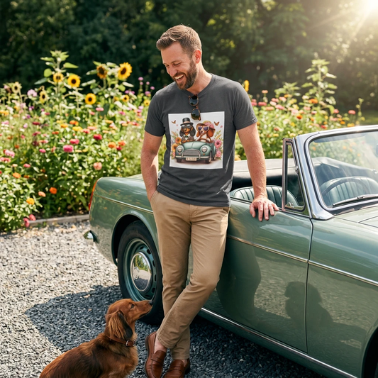 Wacky Dachshund Pretty Flowers T Shirt Unisex Soft Style Cotton Tee Durable Twill Tape Shoulders T-Shirt Printify