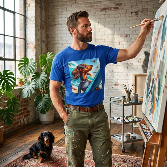 Dachshund Pretty Surfer T Shirt Unisex Soft Style Cotton Tee Crew Neck Short Sleeve Graphic Tee T-Shirt Printify