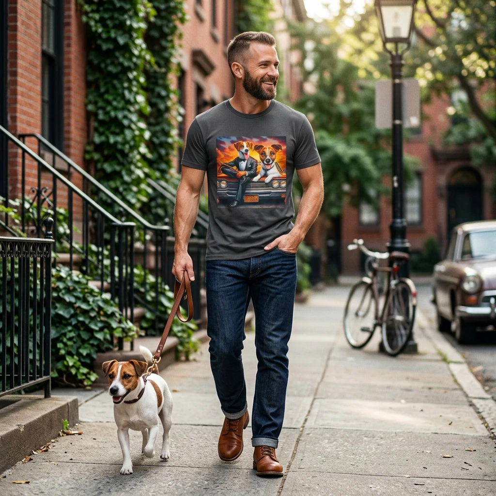 Wacky Jack Russell Cool Driver T-Shirt - Quirky Dog Art | CyberMutz T-Shirt Printify