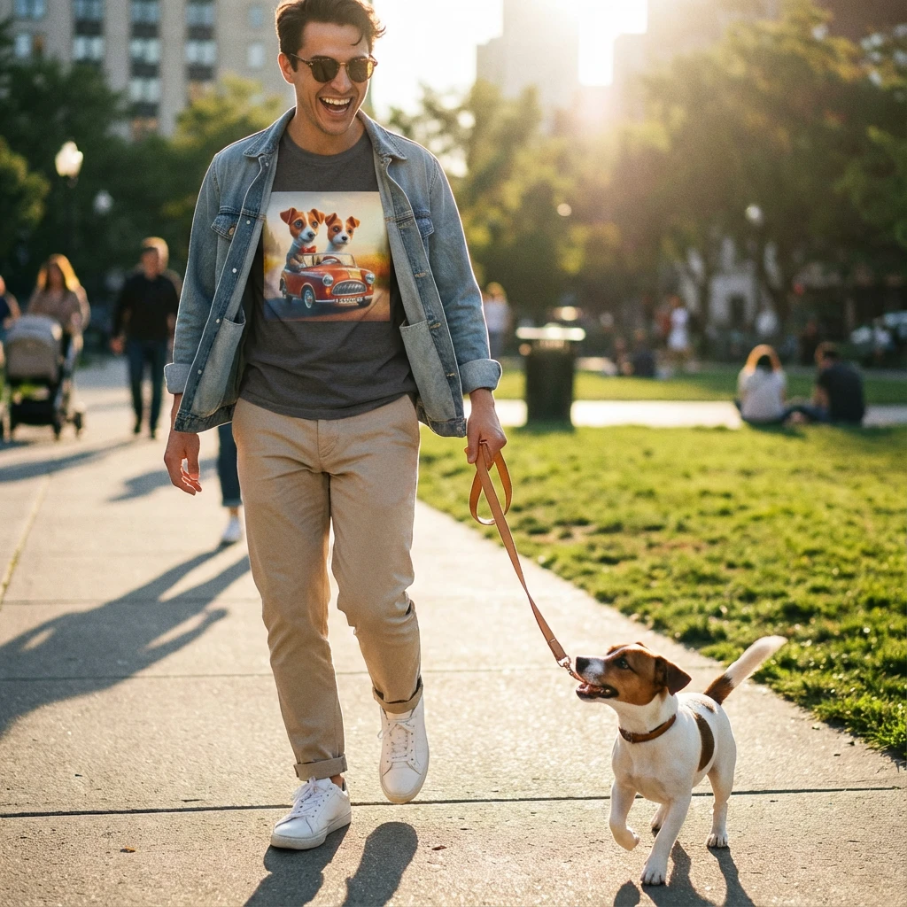 Jack Russell Puppy Couple Car Ride Unisex T-Shirt | CyberMutz T-Shirt Printify