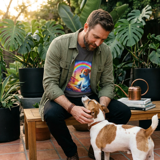 Jack Russell Rainbow Bridge Moonlit Mountain T-Shirt Printify