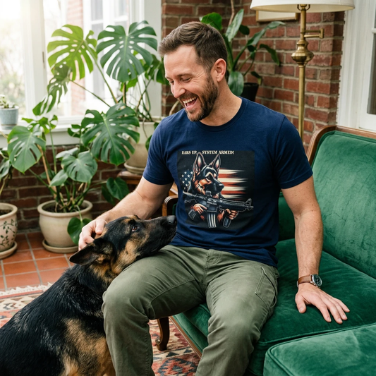 Unisex German Shepherd T Shirt Ears Up System Armed Design For Dog Lovers And Enthusiasts T-Shirt Printify