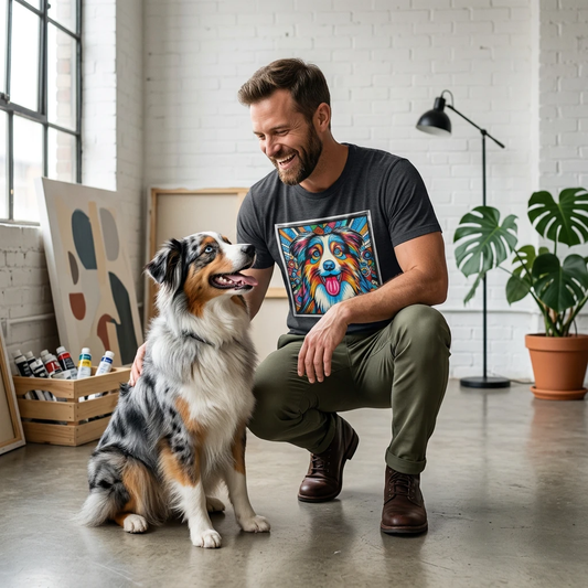 Australian Shepherd Bright Pop Art T Shirt Vibrant Canine Graphic Tee for Dog Lovers T-Shirt Printify
