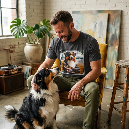 Tattooed And Buff Australian Shepherd Graphic Tee By CyberMutz For Dog Lovers Collection T-Shirt Printify