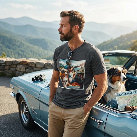 Australian Shepherd T Shirt With Dogs In Car Design In Motion Athletic Herding Inspired Aussie T-Shirt Printify