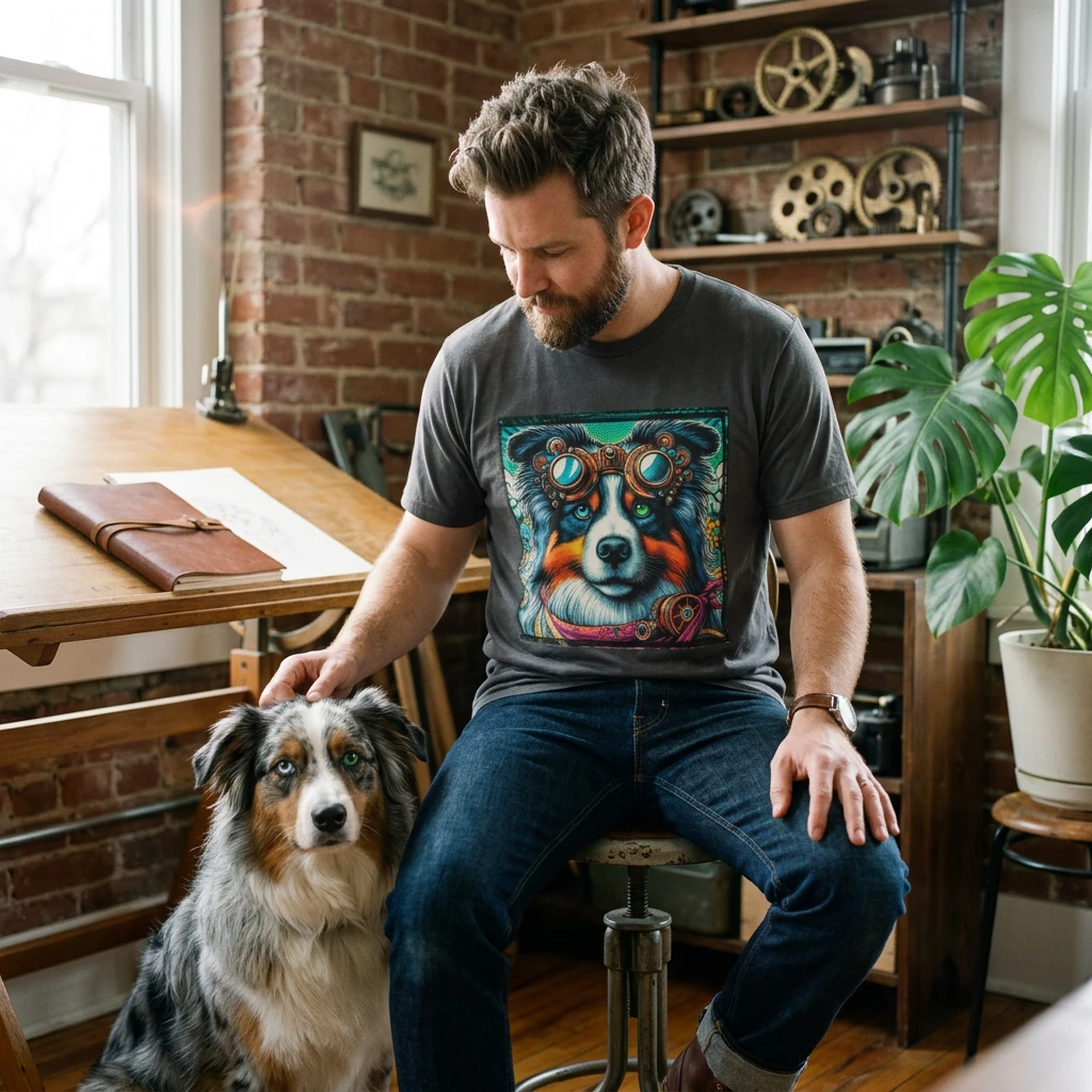 Australian Shepherd Steampunk Dog Tee Bright Clockwork Artwork For Aussie Lovers And Pet Enthusiasts T-Shirt Printify