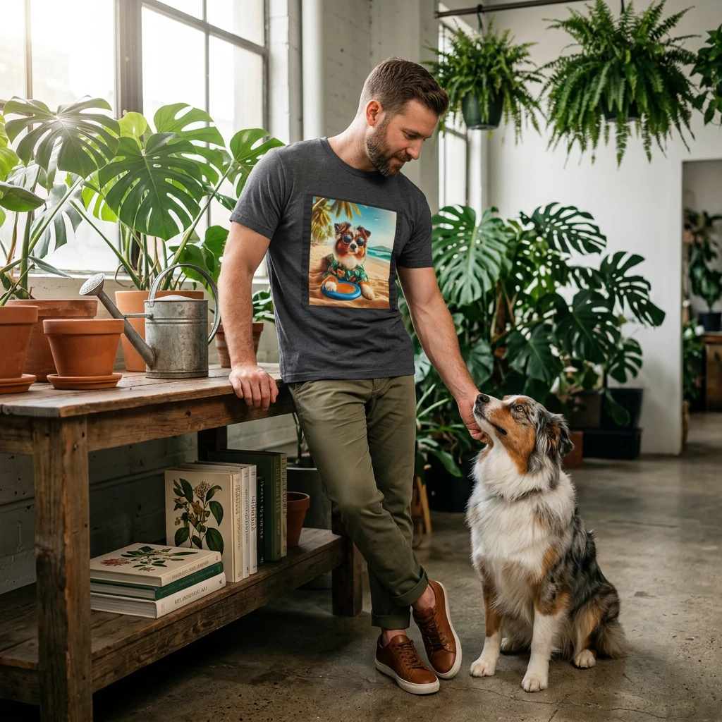 Australian Shepherd Beach Frisbee Dog Graphic Tee Unisex Soft Style Shirt for Dog Lovers T-Shirt Printify