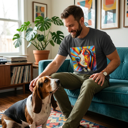 Basset Hound Pop Art Unisex T Shirt Playful Dog Lovers Gift CyberMutz Bold Graphic Tee T-Shirt Printify