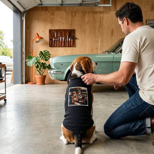 Wacky Beagle Dog Couple Tank Top With Old Car Design For Pets Quirky Printed Pet Apparel Pets Printify