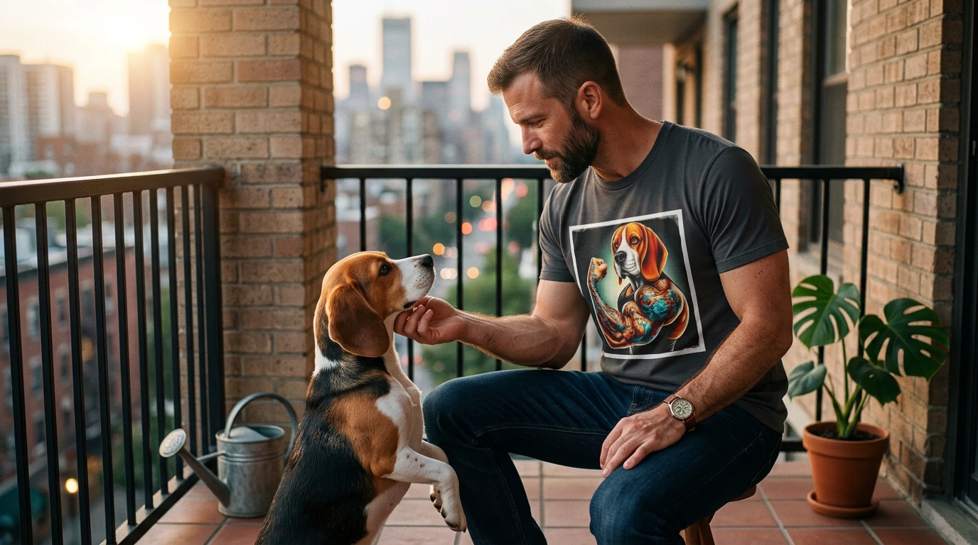 Beagle Flexing Arm T Shirt Quirky Muscle Dog Tee CyberMutz Original Design Premium Graphic Tee T-Shirt Printify