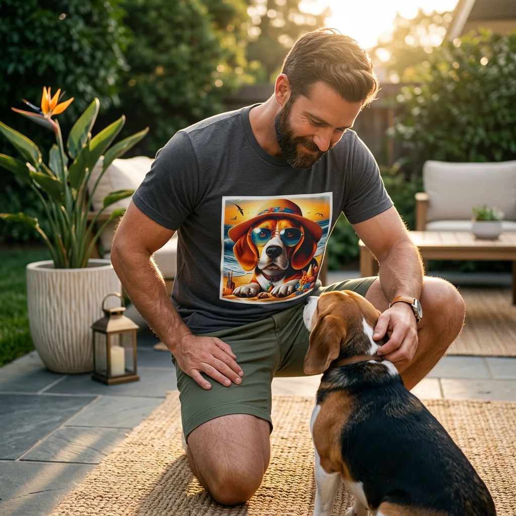 Beagle Sun Hat Beach T Shirt For Summer Wear 100 Percent Ring Spun Cotton Classic Fit Tee T-Shirt Printify