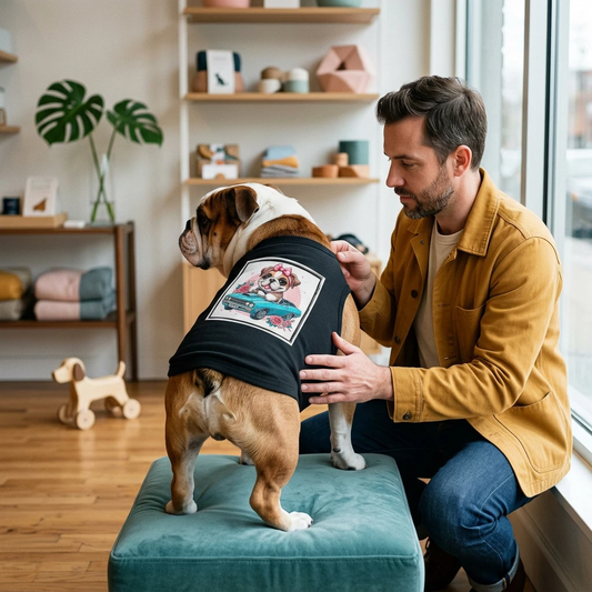 Bold Wacky Bulldog Tank Top Graphic With Tiny Blue Car Design For Dogs And Pets Everyday Pets Printify