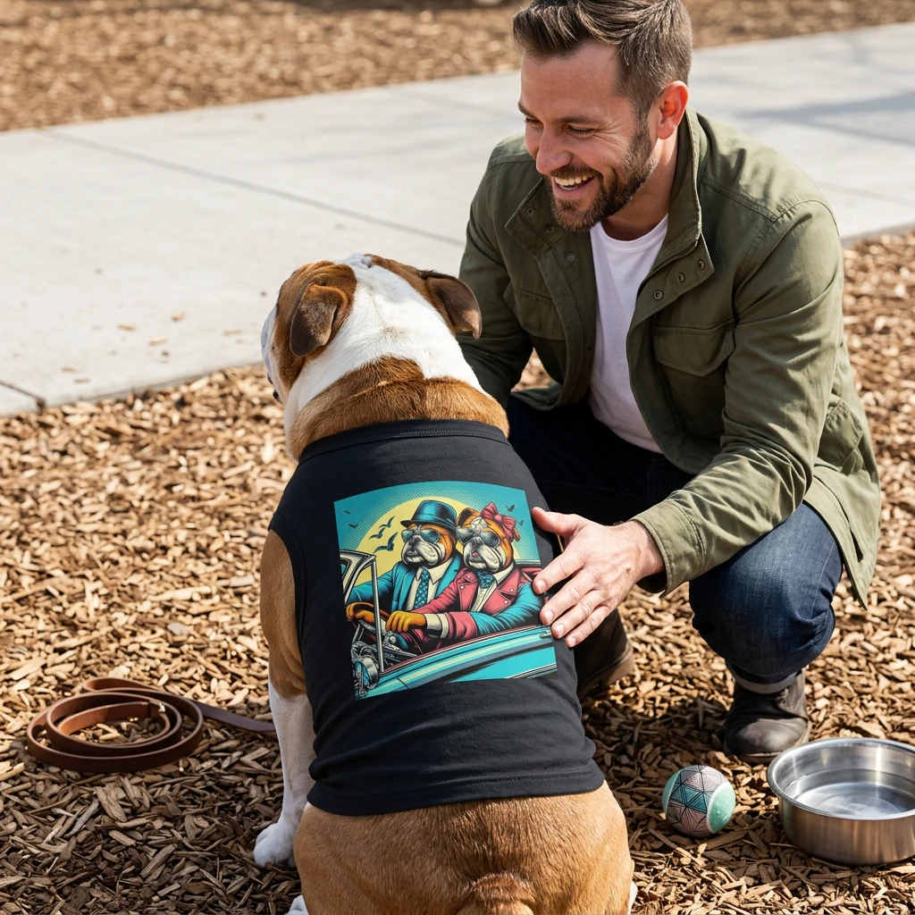 Funny Bulldog Sunset Driving Tank Top Dogs Breathable Summer Pet Shirt Graphic Tee Pets Printify