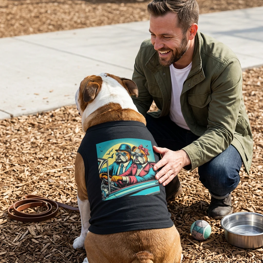 Funny Bulldog Sunset Driving Tank Top Dogs Breathable Summer Pet Shirt Graphic Tee Pets Printify