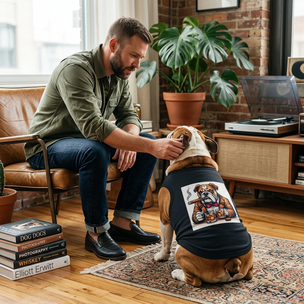 Pet Tank Top Bulldog whiskey drinking t shirt Pets Printify