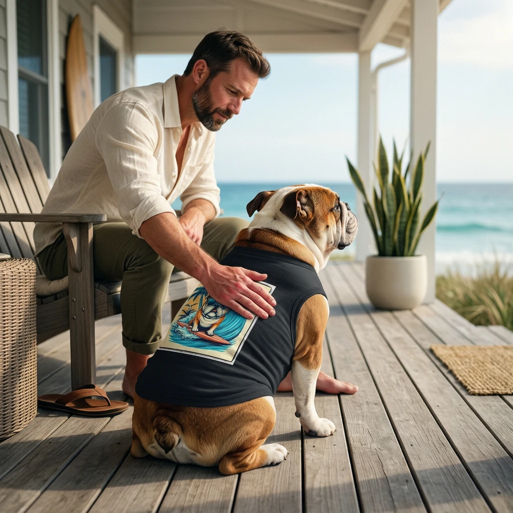 Bulldog Hawaiian Surf Tank Top for Bulldogs Pet Shirt Beachwear Summer Apparel Lightweight Breathable Pets Printify