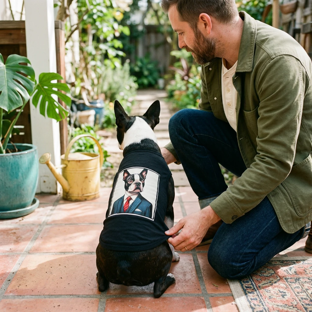 Boston Terrier Pet Tank Top Blue Suit Dress Shirt For Dogs American Gentleman Style Cute And Comfortable Pets Printify