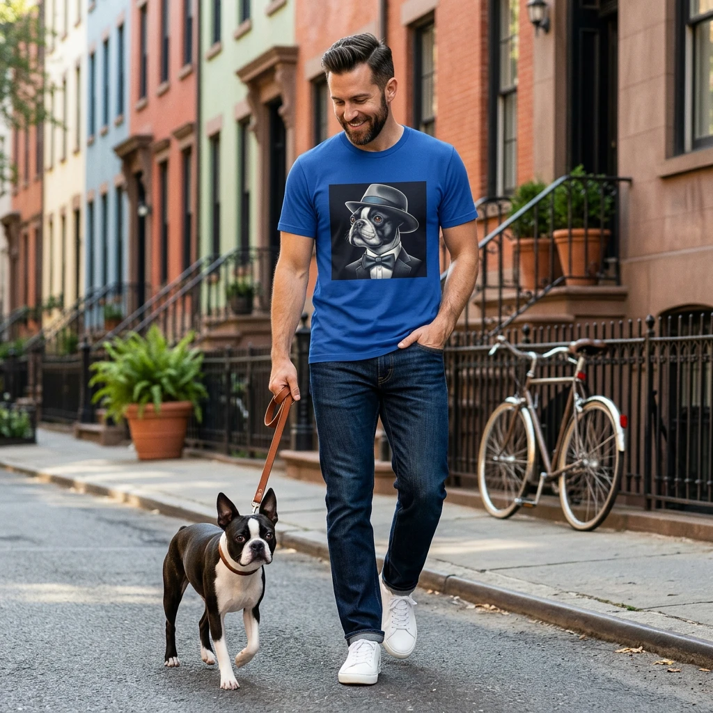 Boston Terrier Classy Dog In Suit Shirt For Pets Tuxedo Style Dog Clothing American Gentleman Look T-Shirt Printify