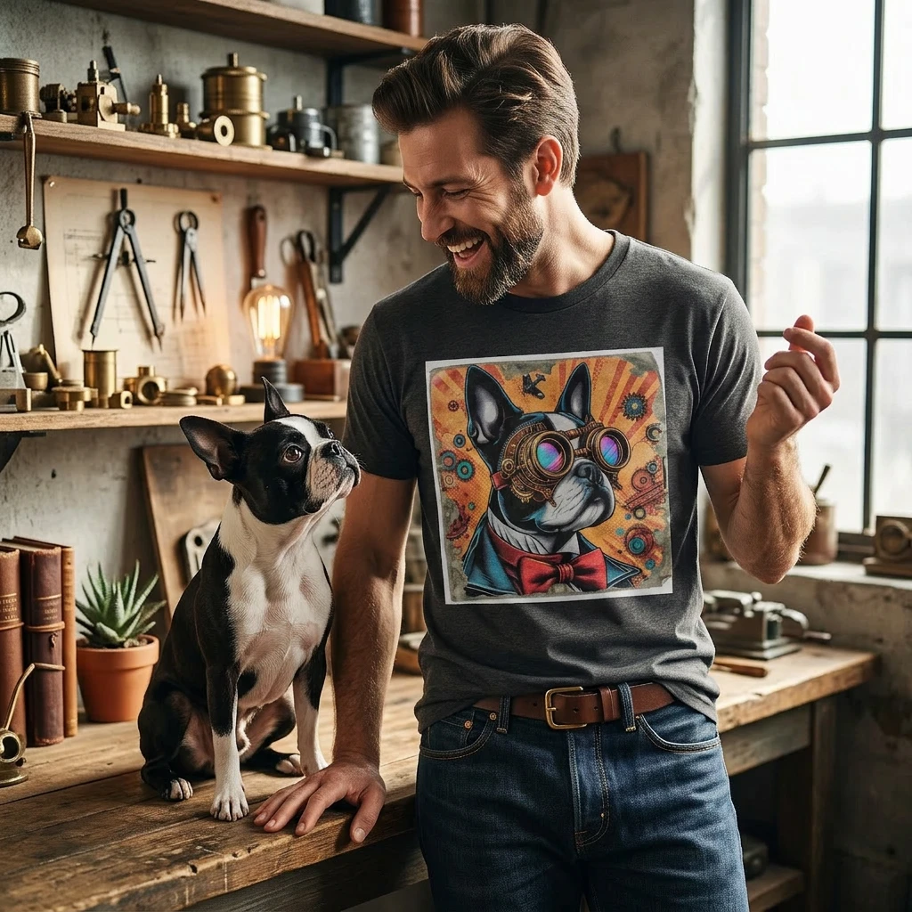 Steampunk Boston Terrier T Shirt For Dog Lovers Unisex Casual Wear Gift Idea Perfect Gift For Fans Of Vintage Style T-Shirt Printify