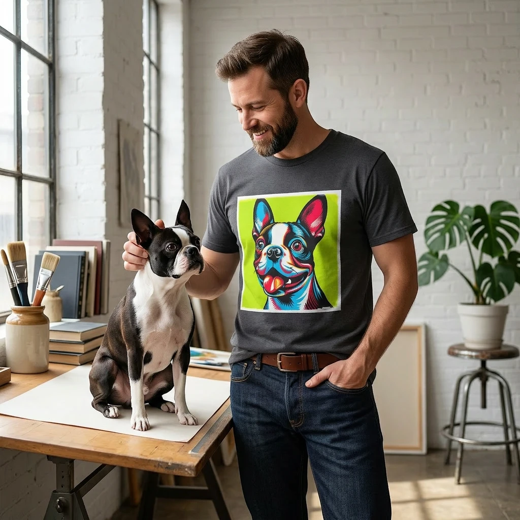Boston Terrier Pop Art T Shirt For Dog Lovers Graphic Tee Featuring The American Gentleman Look T-Shirt Printify