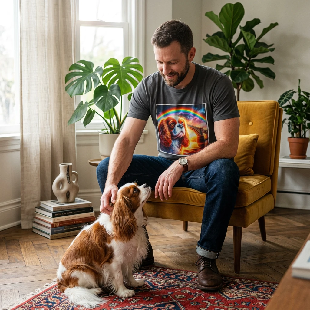 Cavalier King Charles Spaniel Rainbow Bridge T Shirt Memorial Gift For Dog Lovers T-Shirt Printify