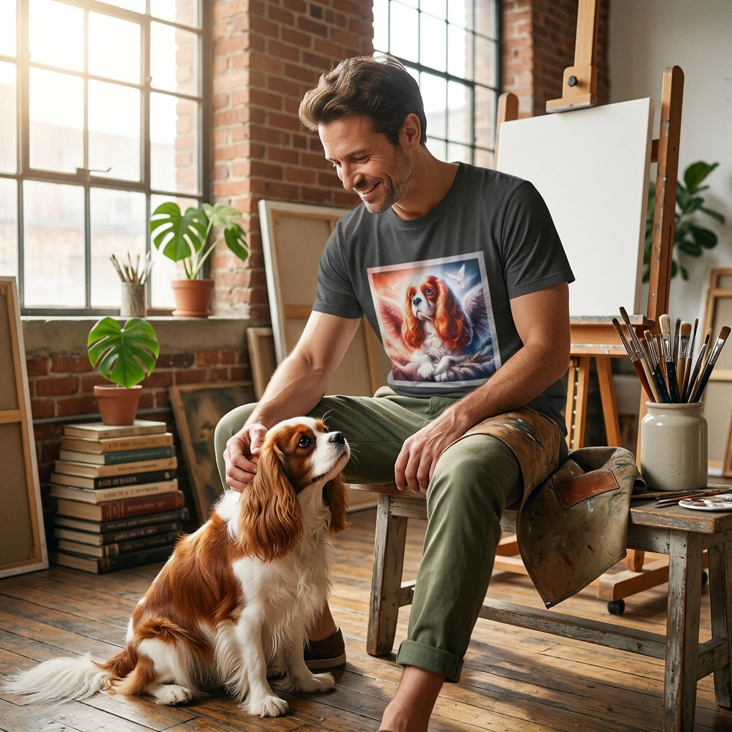 Cavalier King Charles Spaniel Angel Dog T Shirt Graphic Tee For Dog Lovers Gift Unisex Apparel T-Shirt Printify