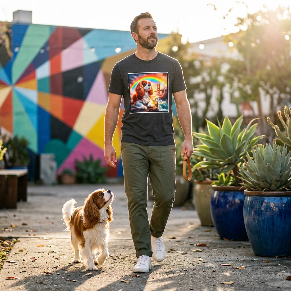 Cavalier King Charles Spaniel Rainbow Bridge Memorial T Shirt For Pet Lovers Gift T-Shirt Printify