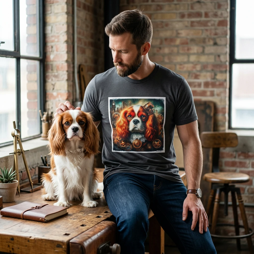 Cavalier King Charles Spaniel Steampunk Graphic Tee For Dogs Cute Gift Idea For Fans T-Shirt Printify
