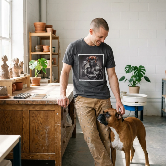Boxer Black And White Muscle Dog T Shirt For Medium Sized Boxers Graphic Tee Premium Cotton T-Shirt Printify