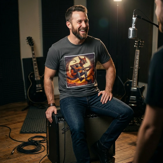 Chupacabra Guitar Playing T Shirt for Fans of Legends Mythical Creatures and Monster Music Culture T-Shirt Printify