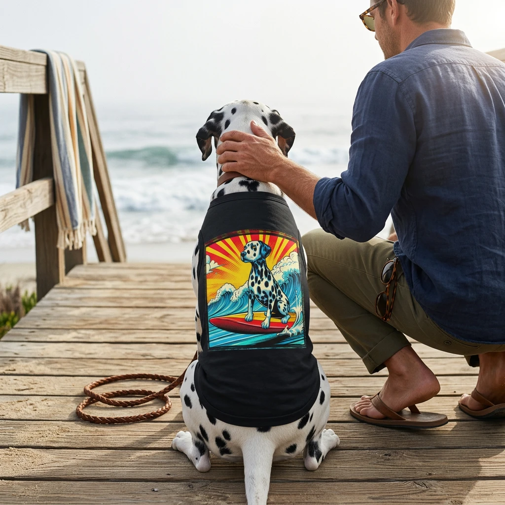 Dalmatian Dog Tank Top Pet Shirt Surfing Beach Themed Tee Cute Dalmatian Gift For Pets Pets Printify
