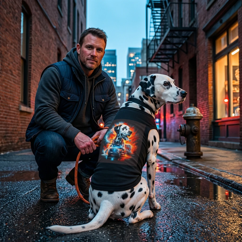 Dalmatian American Firefighter Pet Tank Top Dog Shirt With Firehouse Mascot Design Pets Printify
