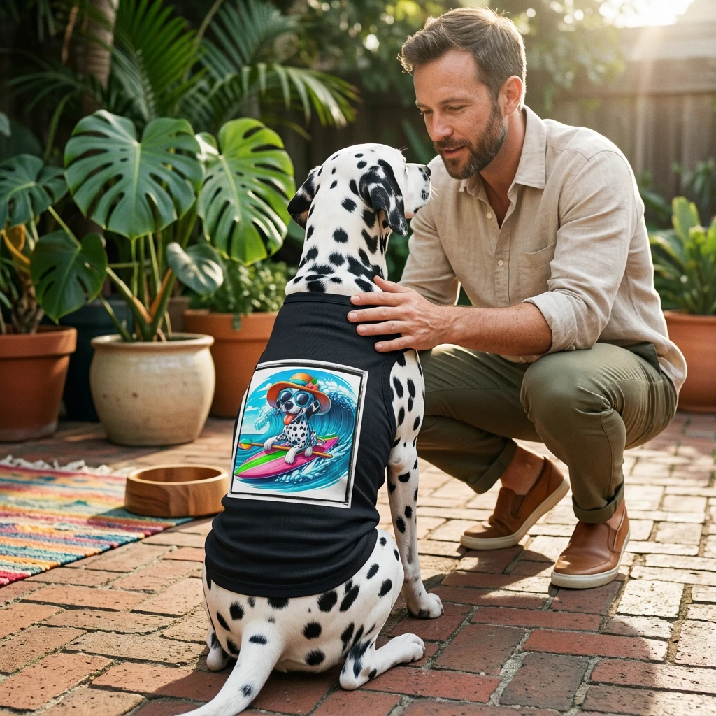 Pet Tank Top Dalmatian surfing t shirt Pets Printify