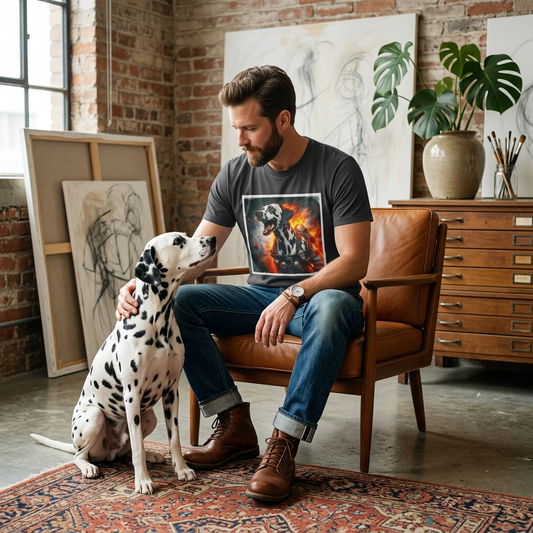 Dalmatian Blazing Flames T Shirt For Firefighters And Dog Lovers Unique Firehouse Mascot Artwork T-Shirt Printify