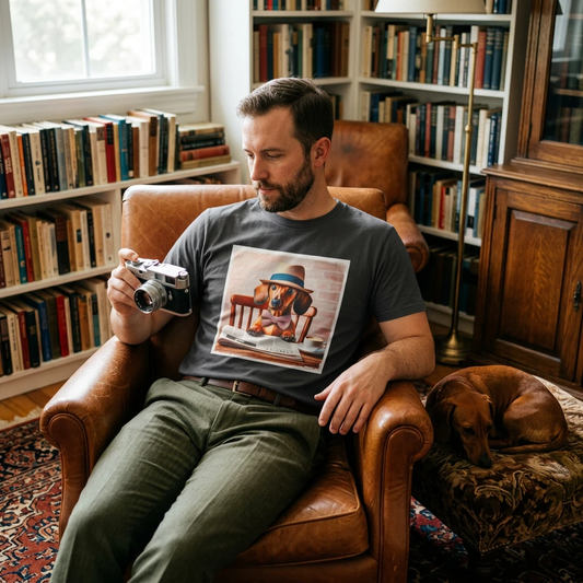 Dachshund reading news t shirt T-Shirt Printify