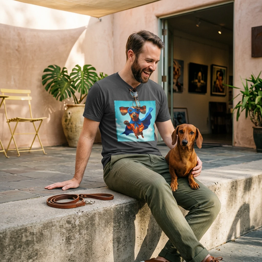 Dachshund Flying Superhero T Shirt For Dog Lovers Gift Idea Featuring Long Bodied Breed Design T-Shirt Printify