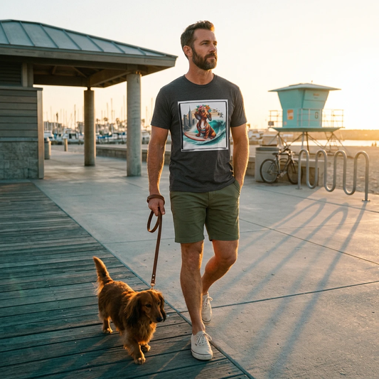 Dachshund Surfer Graphic T Shirt For Dog Lovers Men Women Kids Cute Long Bodied Breed Apparel T-Shirt Printify