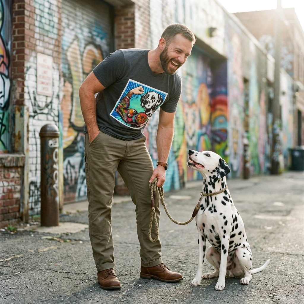 Dalmatian Arm Flexing Graphic T Shirt For Dog Lovers Unisex Casual Wear Gift Idea T-Shirt Printify