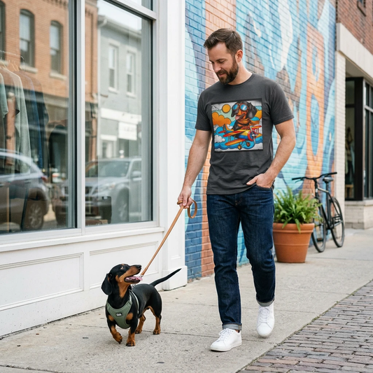 Wacky Dachshund Flying T Shirt For Dog Lovers Funny Long Bodied Short Leg Silhouette Tee T-Shirt Printify