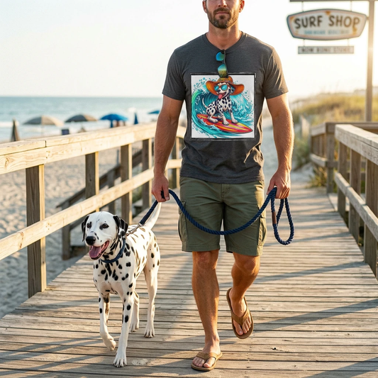 Dalmatian Crashing Waves T Shirt For Dog Lovers Coastal Ocean Design Gift Idea Quality Cotton Tee For Beach Lovers T-Shirt Printify
