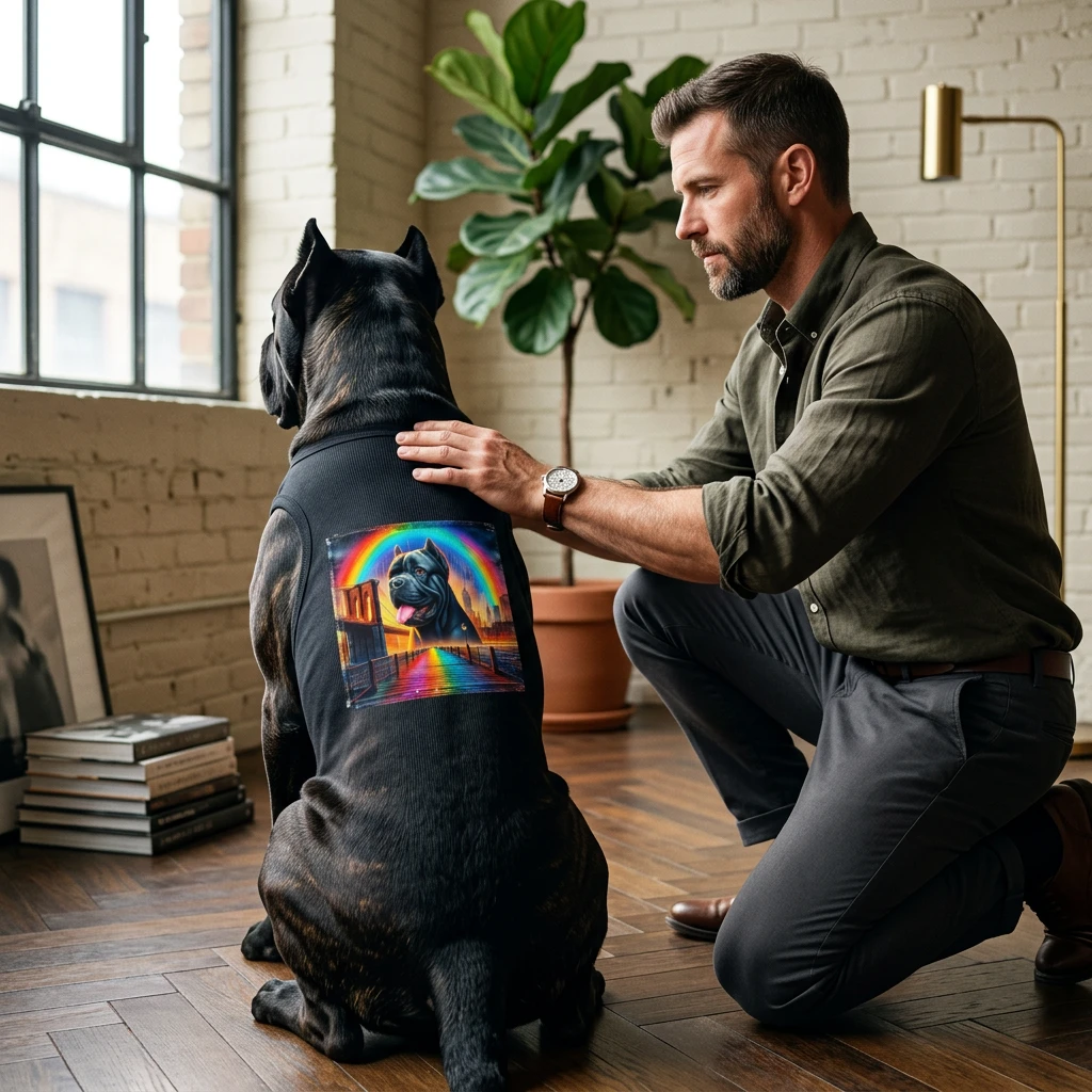 Cane Corso Pet Tank Top Rainbow Background Graphic Tee For Dogs Durable Comfortable Apparel Pets Printify