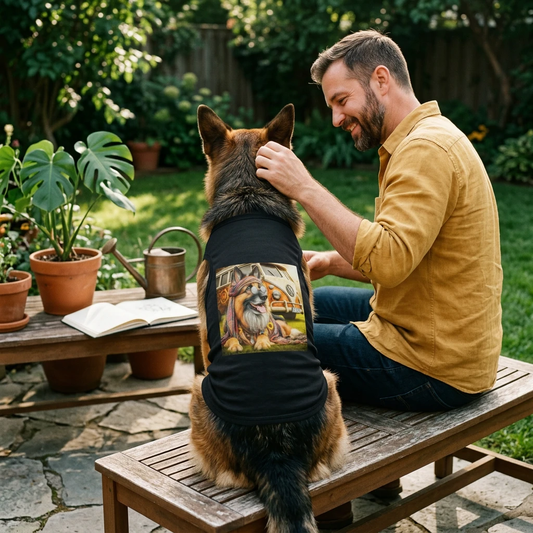 German Shepherd 70s Hippie Dog Tank Top Pets Printify