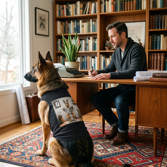 German Shepherd Newspaper Reading Pet Tank Top Pets Printify