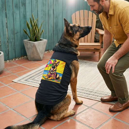 German Shepherd Beach Boy Dog Tank Top Pets Printify